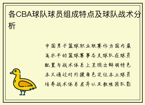 各CBA球队球员组成特点及球队战术分析